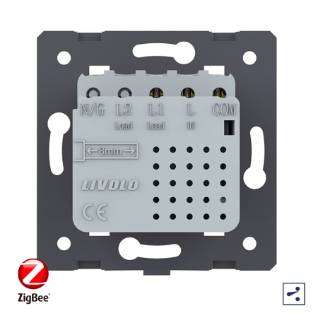 Одноклавишный проходной сенсорный выключатель ZigBee Module, цвет серый (механизм) Livolo