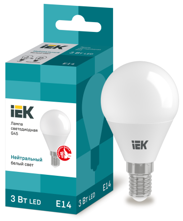 Лампа светодиодная G45 шар 3Вт 230В 4000К E14 IEK