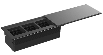 Donel Настольный встраиваемый розеточный блок, сдвижная крышка, 6 мод. (3 мод. 45х45), черный