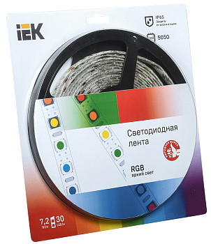 Лента светодиодная 5м блистер LSR-5050RGB30-7,2-IP65-12V IEK