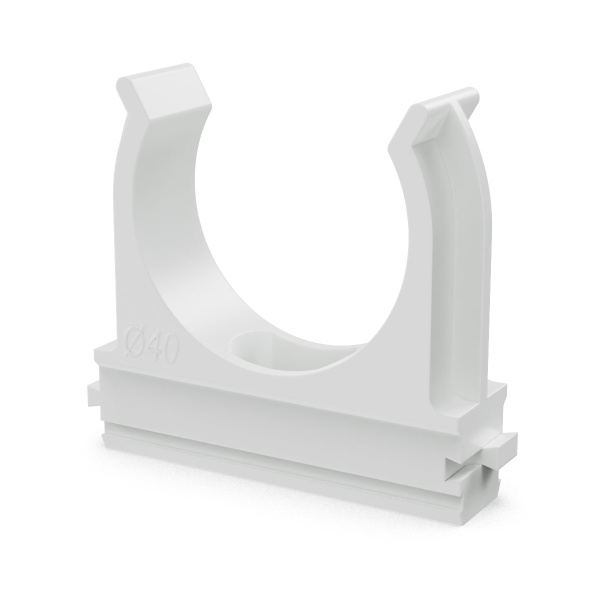 Крепёж-клипса для труб Полистирол белая d40 мм (15шт/300шт уп/кор) Промрукав