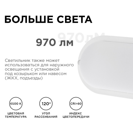 28-08 Светильник светодиодный герметичный 12Вт, 230В/50Гц, 970Лм, 6500К, IP65, 155х78х55мм, овал, матовый, белый APEYRON
