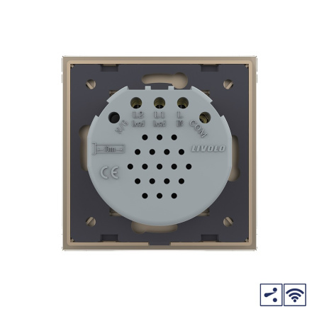 Сенсорный проходной радиоуправляемый выключатель 2 клавиши 1 пост Золотой Livolo