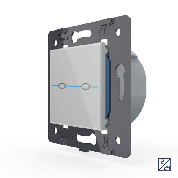 Выключатель Quadro 2 клавиши 12/24В Серый (механизм) Livolo