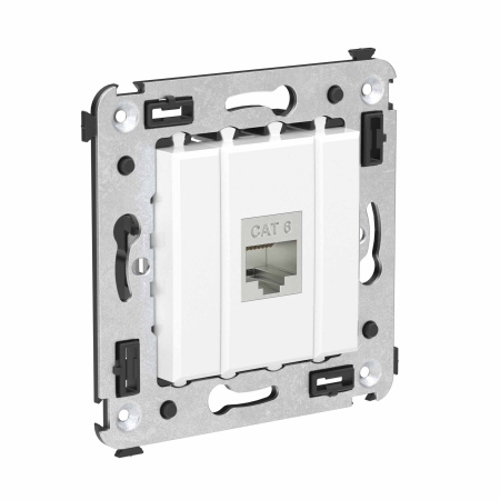 Компьютерная розетка RJ-45 без шторки в стену, кат.6 одинарная экранированная, "Avanti", "Белое облако" DKC