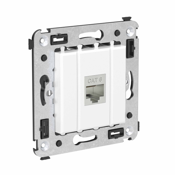 Компьютерная розетка RJ-45 без шторки в стену, кат.6 одинарная экранированная, "Avanti", "Белое облако" DKC