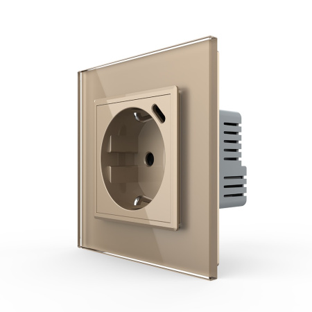 Розетка электрическая + USB type-C с блоком питания 18W Livolo 1 пост Золотая VL-C7CTF16A.UC18W-2AP