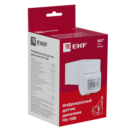 ИК датчик движения наст, 1200Вт 180гр, до 12м IP44 MS-118B PROxima EKF