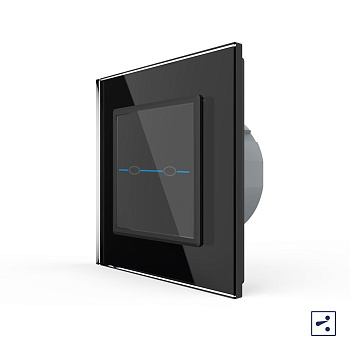 Сенсорный проходной выключатель Quadro 2 клавиши 1 пост Черный Livolo