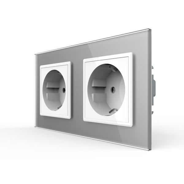Розетка Livolo 2 поста Белая с серой рамкой VL-C7C2EU-11/15 Розетка Livolo 2 поста Белая с серой рамкой VL-C7C2EU-11/15