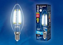 Лампа светодиодная LED свеча LED-C35-6W/NW/E14/CL PLS02WH Серия Sky. 220В Uniel