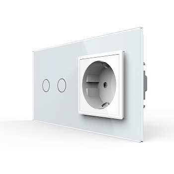 Сенсорный выключатель комбинированный на 2 линии 1 розетка 2 модуля Белый Livolo