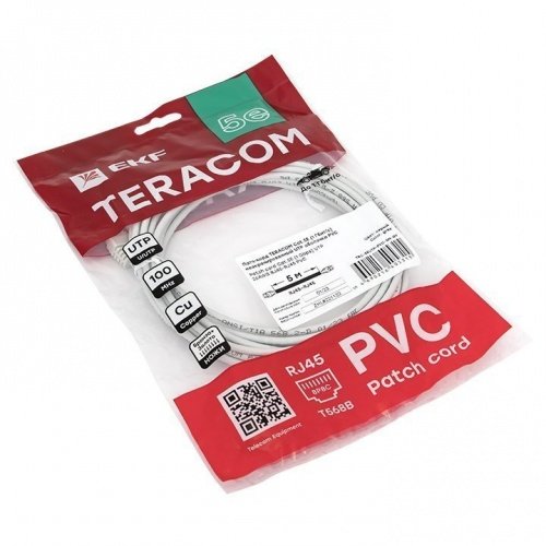 Патч-корд TERACOM Cat,5E (1Гбит/с) неэкранированный UTP оболочка PVC серый (5м) EKF фото 4