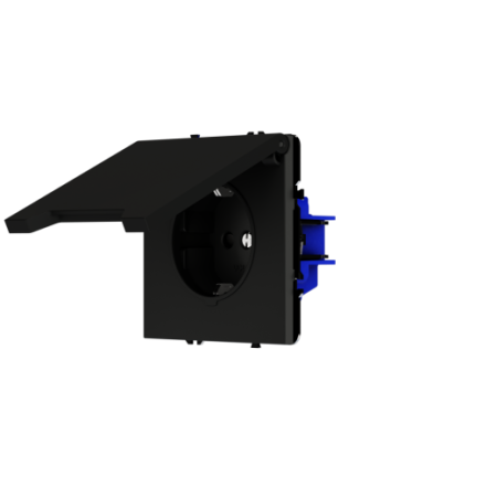 Розетка встраиваемая Voltum S70 с заземлением, защитными шторками и крышкой 16А, (черный матовый)