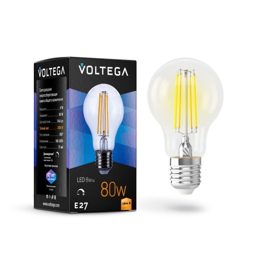 Лампа св/д E27 8Вт 2800K Прозрачный General purpose bulb 5489 Voltega