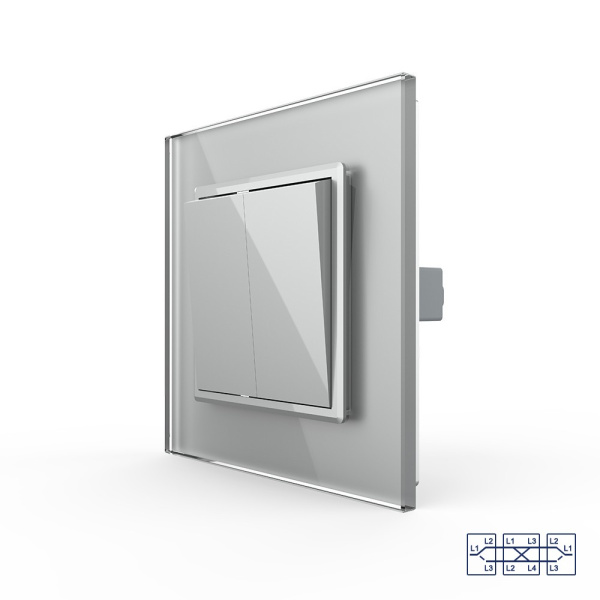 Двухклавишный перекрестный механический выключатель 1 пост, цвет серый Livolo