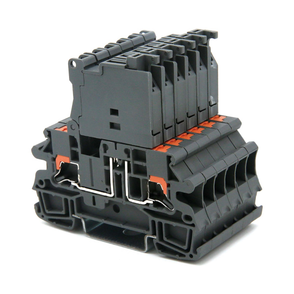 Клемма для предохранителя, зажим Push-in, 2 точки подключения, индикация 250В, 4 кв.мм, серая DKC