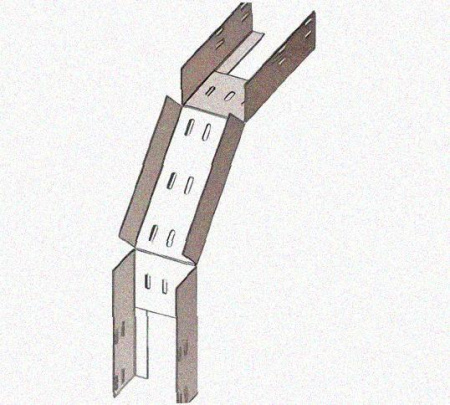 Лоток перфорированный КС 300х50-90 УТ1,5 для поворота трассы вниз на 90, оцинкованный лист S1,0