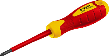 Отвертка диэлектрическая до 1000В, "Профессионал" "ПРОФИ ЭЛЕКТРИК" 25262-1-080, Cr-V, трехкомпонент рукоятка, PH 1 x 80 мм ЗУБР