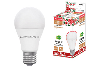 Лампа светодиодная НЛ-LED230-A60-15 Вт-230 В-3000 К-Е27, (60х118 мм), Народная TDM