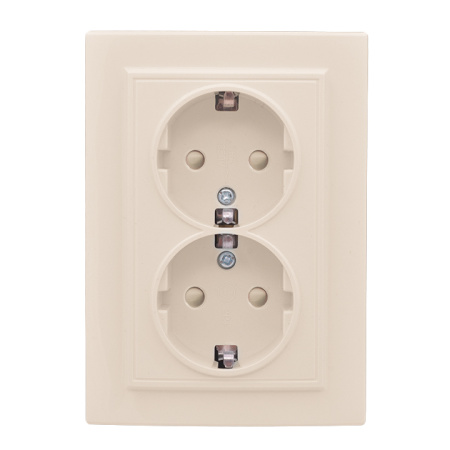 Минск Розетка 2-мест, СП с/з 16А бежевый с защ, штор, EKF
