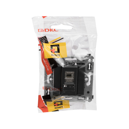 Компьютерная розетка RJ-45 в стену, кат.5e одинарнаяэкранированная,"Avanti", "Черный матовый" DKC