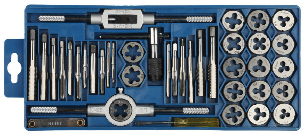 40 предметов, набор метчиков и плашек в пластиковом боксе, сталь 9ХС ЗУБР