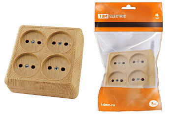 Розетка четырехместная 2П открытой установки IP20 10A сосна "Ладога" TDM Розетка четырехместная 2П открытой установки IP20 10A сосна "Ладога" TDM