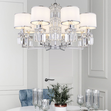 Подвесная люстра с абажурами 8*E14 40Вт хром IP20 Zaffiro (10099/8 хром) Eurosvet Подвесная люстра с абажурами 8*E14 40Вт хром IP20 Zaffiro (10099/8 хром) Eurosvet