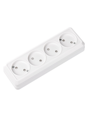 Розетка 4-х местная горизонтальная 2П открытой установки IP20 10A с з/ш белая "Ладога" TDM