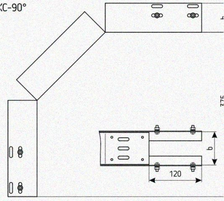 Лоток перфорированный КС 400х100-90 УХЛ1 для поворота трассы вниз на 90, оцинкованный лист S1,0