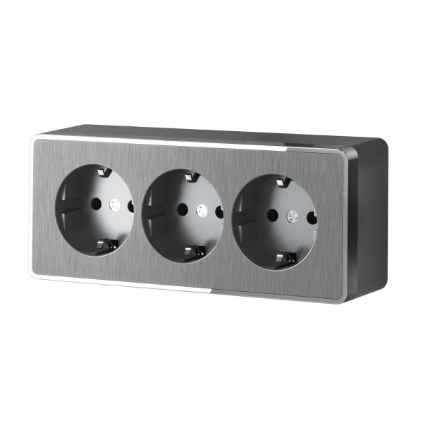 Розетка тройная с заземлением и шторками (графит рифленый) Gallant ОУ IP20 Werkel