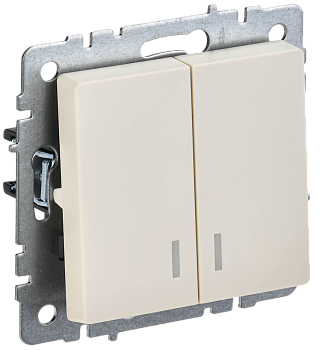 BRITE Выключатель 2-клавишный с индикацией 10А ВС10-2-1-БрКр бежевый IEK