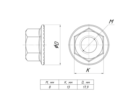 Гайка с фланцем М8 DIN 6923 EKF