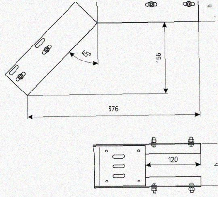 Лоток перфорированный КС 600х100-45 УТ1,5 для поворота трассы вниз на 45, горячее цинкование, S1,5