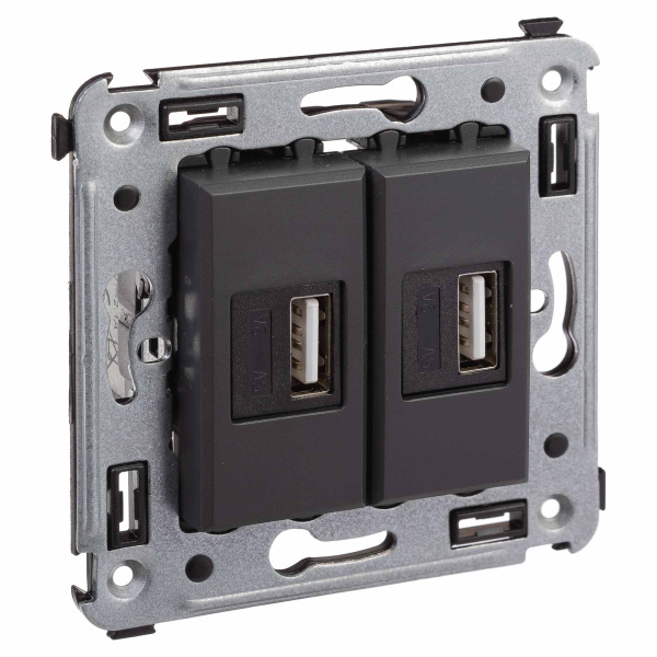 USB зарядное устройство в стену, "Avanti", "Черный матовый" DKC