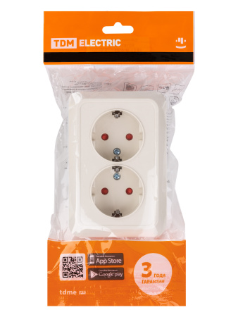 Розетка угловая двойная 2П+3 открытой установки с з/ш IP20 250В 16А сл. кость "Ладога" TDM