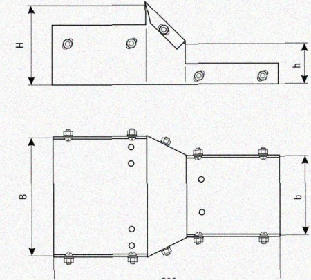Лоток переходной замковый ЛПЗ 300х65-100х65 УХЛ1, горячее цинкование, S1,5