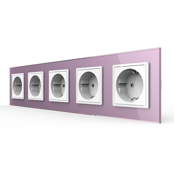 Розетка Livolo 5 постов Белая с розовой рамкой VL-C7C5EU-11/17 Розетка Livolo 5 постов Белая с розовой рамкой VL-C7C5EU-11/17