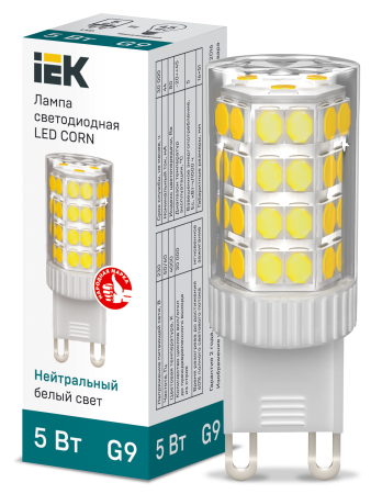 Лампа светодиодная CORN капсула 5Вт 230В 4000К керамика G9 IEK