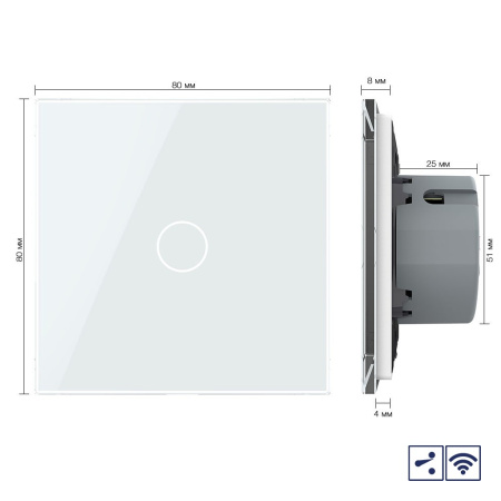 Сенсорный проходной радиоуправляемый выключатель 1 клавиша 1 пост Белый Livolo