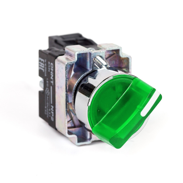 Переключатель NP2-BK12365, 2 положения фиксацией 1НО+1НЗ, зелёная AC230В (LED), IP40 (R) CHINT