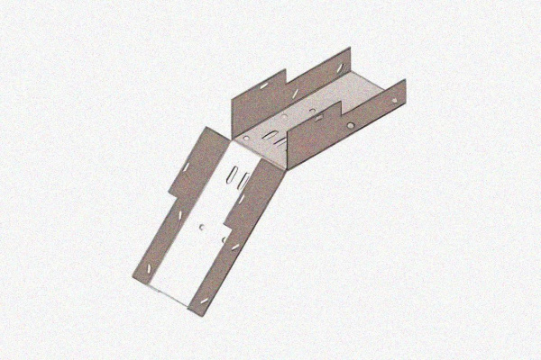 Лоток замковый глухой КСЗГ 200х65-45 УТ1,5 для поворота трассы вниз на 45, оцинкованный лист, S0,7
