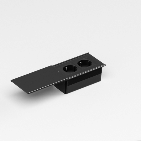 Donel Настольный встраиваемый розеточный блок, сдвижная крышка, 4 мод. (2 мод. 45х45), черный