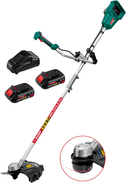 36В бесщеточный триммер, 2х18В АКБ (2Ач) ТАБ-365-22 ЗУБР