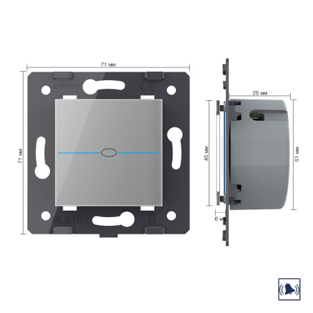 Сенсорная кнопка дверного звонка Quadro, цвет серый (механизм) Livolo