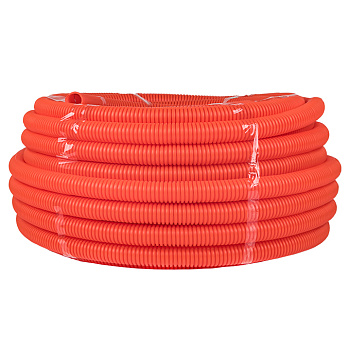 Труба гофр, ПНД тяжелая с протяжкой d50 мм (15 м) оранжевая EKF-Plast