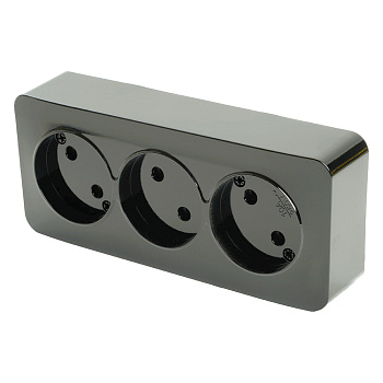 Розетка 3-местная б/з открытой установки, STEKKER, 250В, 10А, IP20, серия София, черный, MST10-13-02