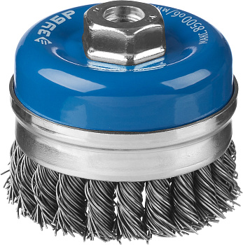 Профессионал. Щетка чашечная усиленная для УШМ, плетеные пучки стальной проволоки 0,8мм, 80ммхМ14 ЗУБР