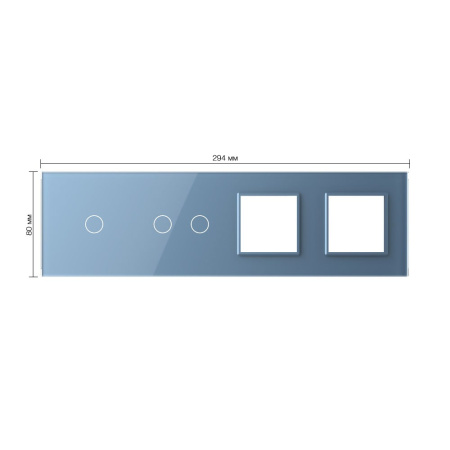 Панель для 2-х сенсорных выключателей и 2-х розеток, 3 клавиши (1+2), цвет синий, стекло Livolo